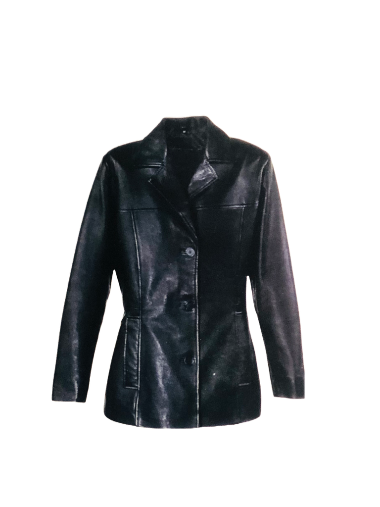  vintage black shiny leather women jacket